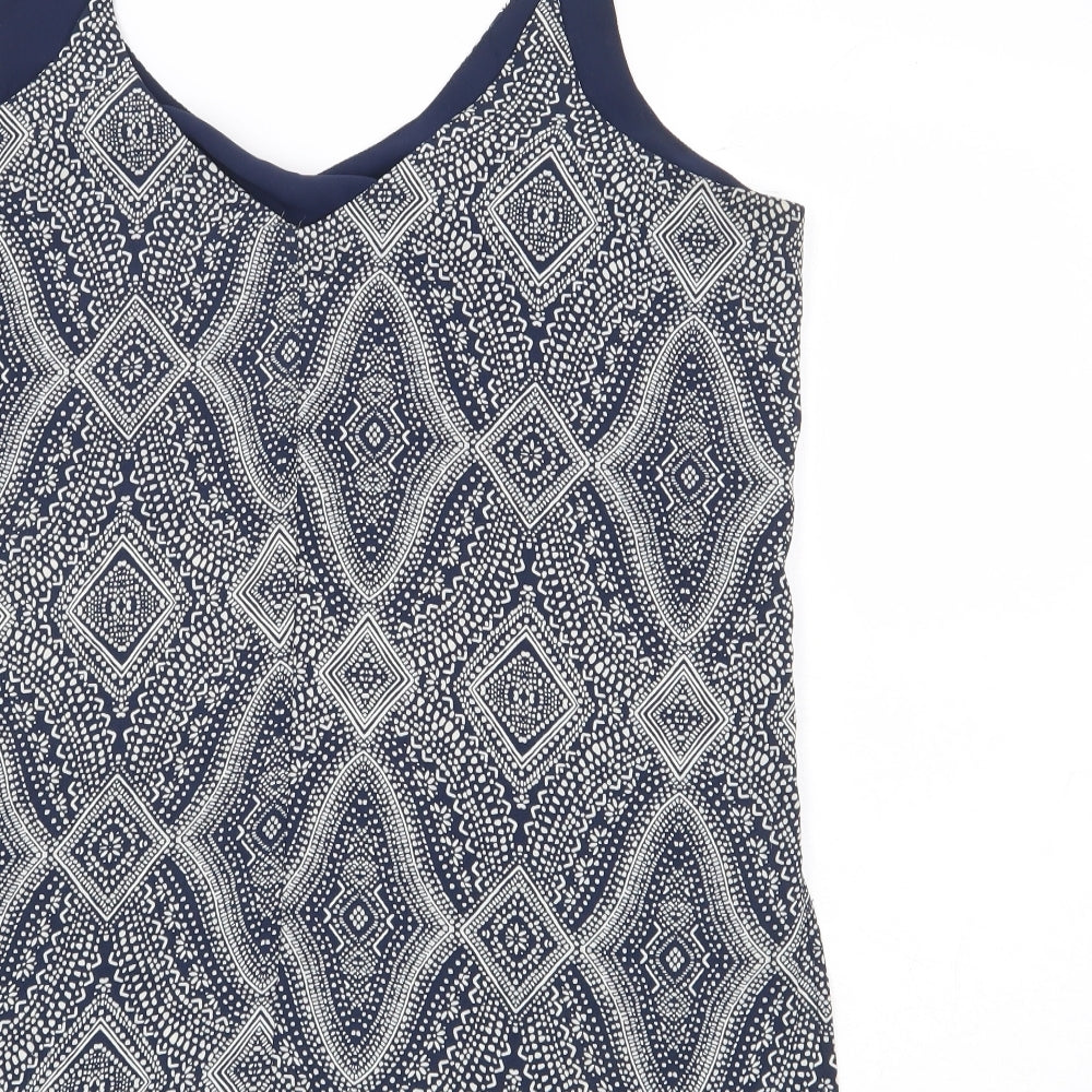 H&M Womens Blue Geometric Polyester Cropped Blouse Size 12 V-Neck