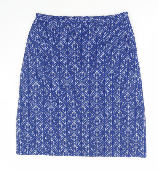 Preworn Womens Blue Geometric Polyester A-Line Skirt Size 36 in