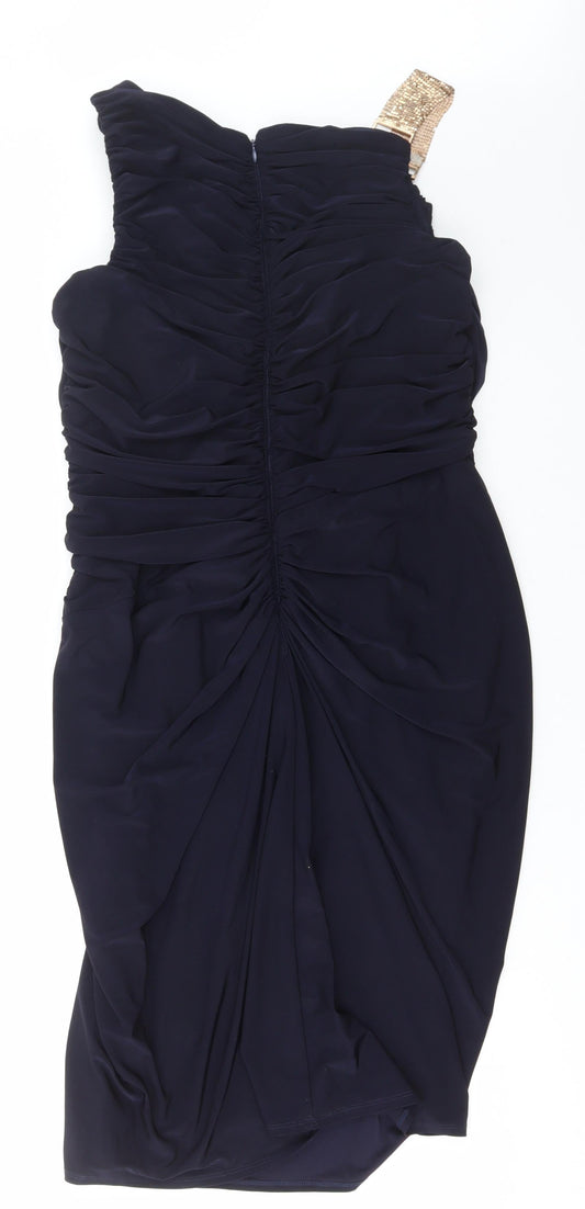 Betsy & Adam Womens Blue Polyester Bodycon Size 12 V-Neck Zip