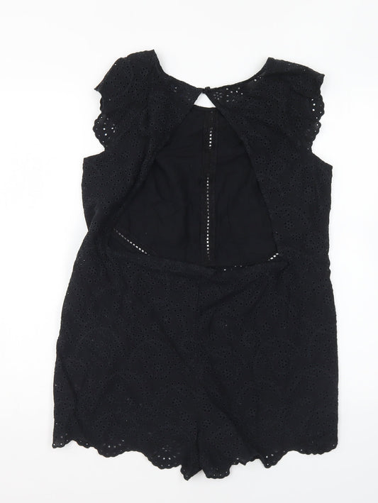 figleaves Womens Black Cotton Playsuit One-Piece Size 10 Button