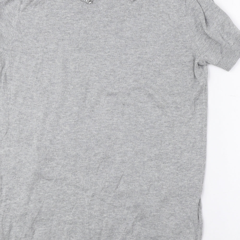 NEXT Womens Grey Scoop Neck Cotton Pullover Jumper Size 10