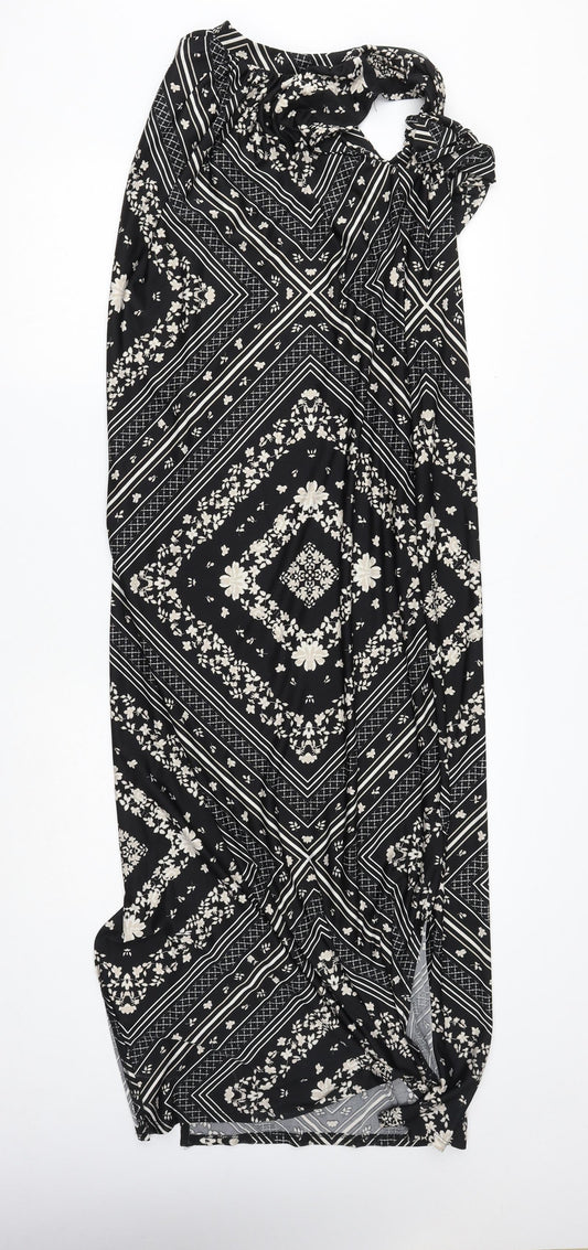 Preworn Womens Black Geometric Polyester Maxi Size 12 High Neck Pullover