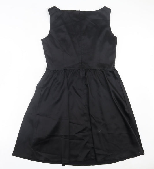 Ellen Tracy Womens Black Acetate A-Line Size L V-Neck Zip