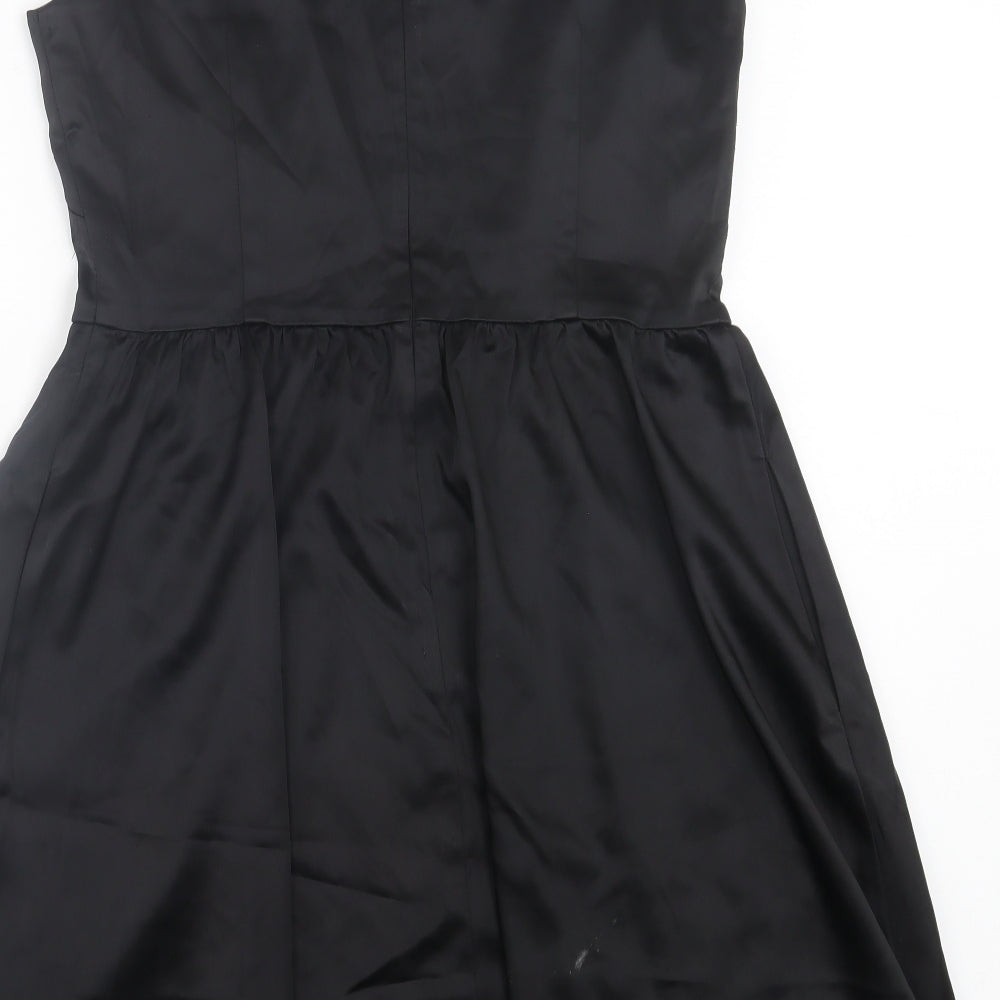 Ellen Tracy Womens Black Acetate A-Line Size L V-Neck Zip