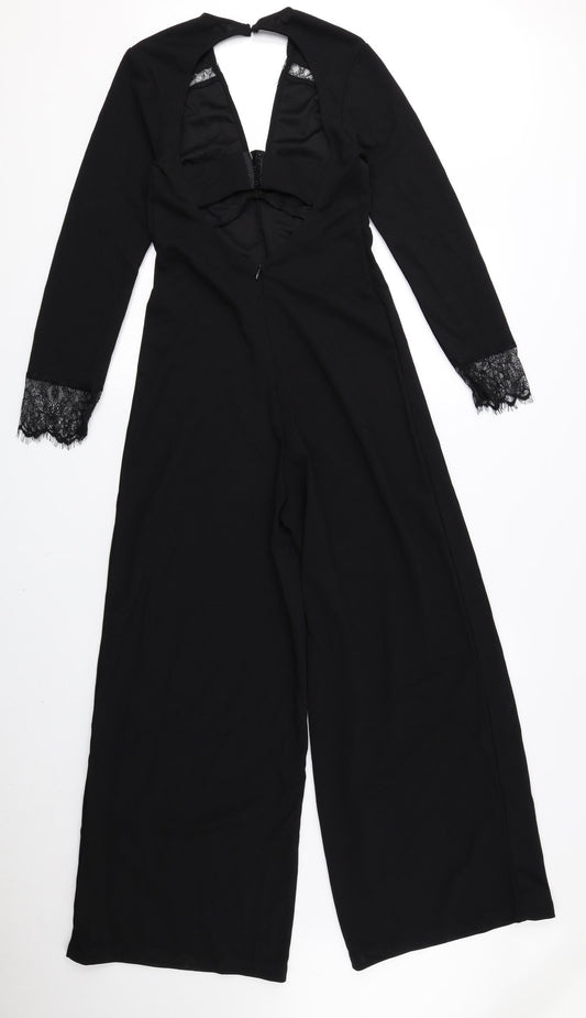 Kilibbi Womens Black 100% Polyester Jumpsuit One-Piece Size S L26 in Zip - Low Back, Lace Detail