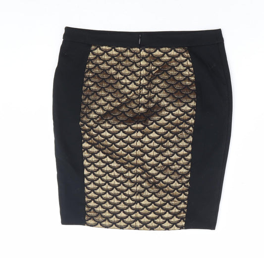 BiBA Womens Black Geometric Polyester Straight & Pencil Skirt Size 10 Zip