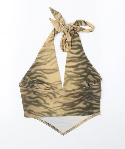 ASOS Womens Gold Animal Print Polyester Cropped Tank Size 6 Halter