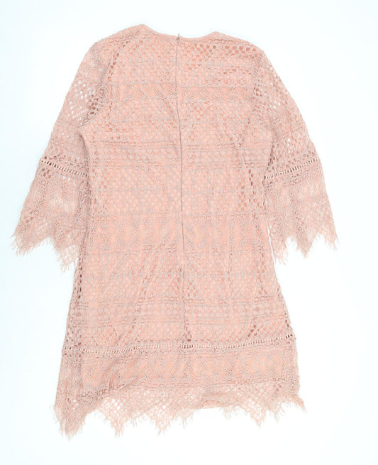Kinds Road Womens Pink Cotton Shift Size L Round Neck Zip
