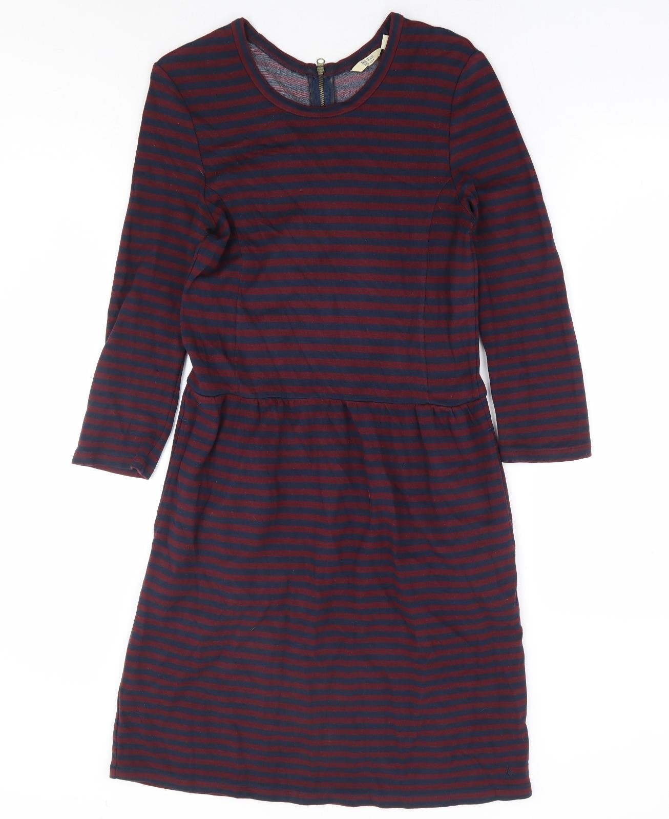 Jack Wills Womens Blue Striped Viscose Fit & Flare Size 8 Round Neck Zip