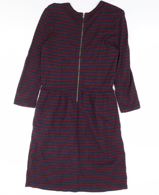 Jack Wills Womens Blue Striped Viscose Fit & Flare Size 8 Round Neck Zip