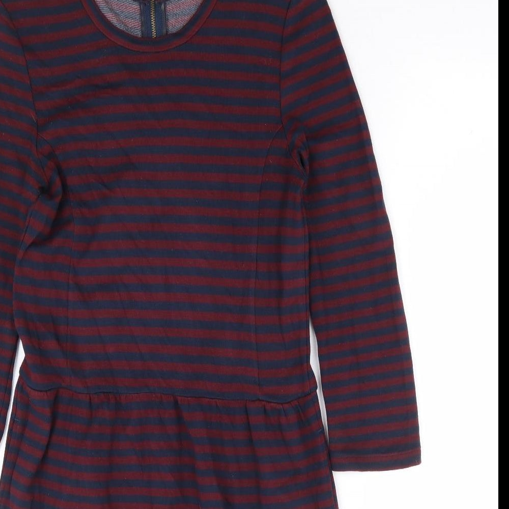 Jack Wills Womens Blue Striped Viscose Fit & Flare Size 8 Round Neck Zip