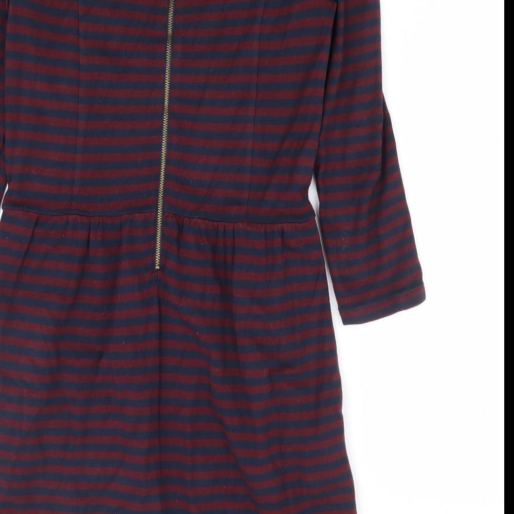 Jack Wills Womens Blue Striped Viscose Fit & Flare Size 8 Round Neck Zip