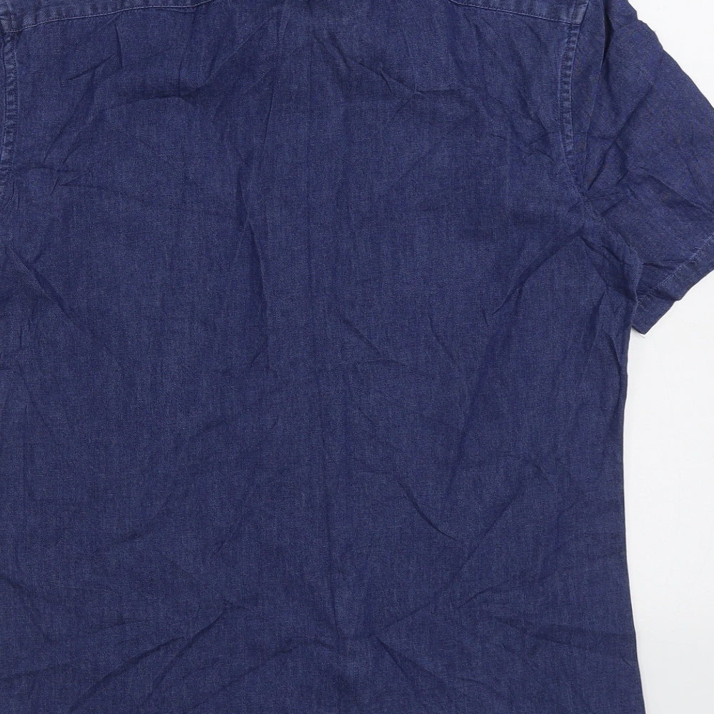 Marks and Spencer Mens Blue Cotton Button-Up Size S Collared Button