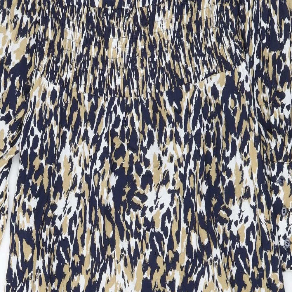 Marks and Spencer Womens Blue Animal Print Viscose Maxi Size 6 V-Neck Pullover
