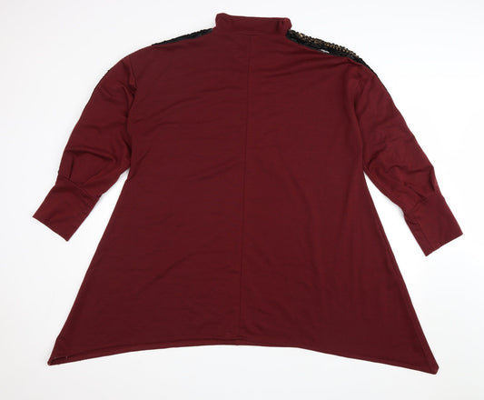 SHEILAY Womens Red Polyester A-Line Size XL High Neck Zip