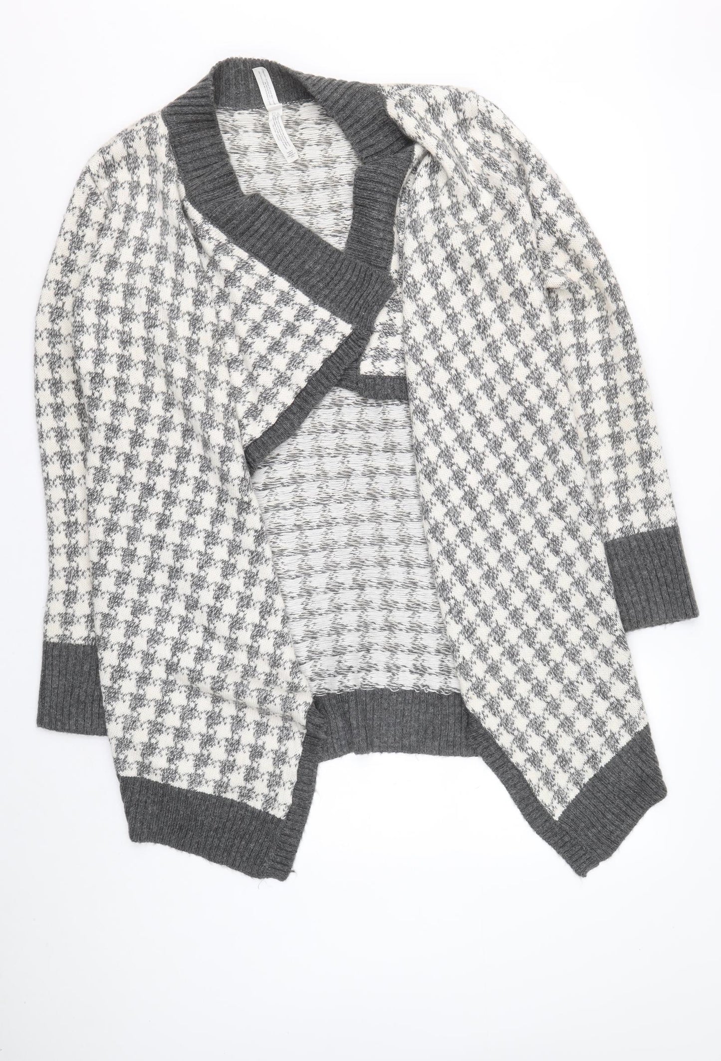 Aeropastale Womens Grey V-Neck Check Acrylic Cardigan Jumper Size L