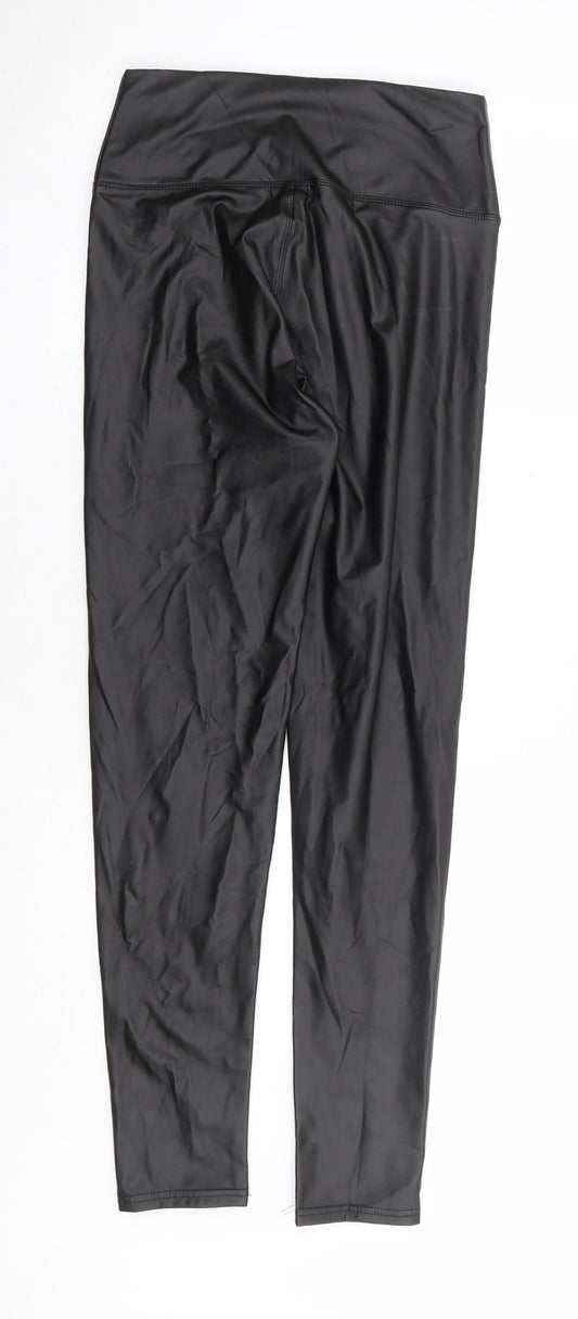 Preworn Womens Black Polyurethane Trousers Size L L28 in Regular - Leather Look Tregging