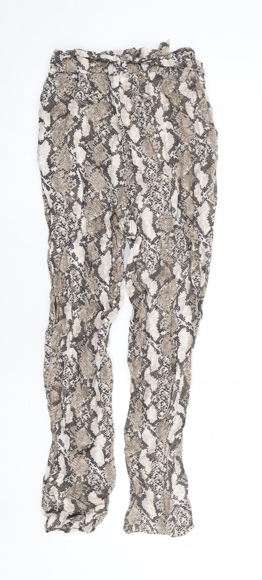 H&M Womens Beige Animal Print Viscose Harem Trousers Size 6 L25 in Regular Drawstring - Snake Skin Print