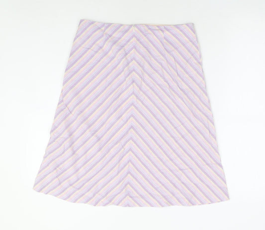 Warehouse Womens Purple Striped Cotton A-Line Skirt Size 10 Zip