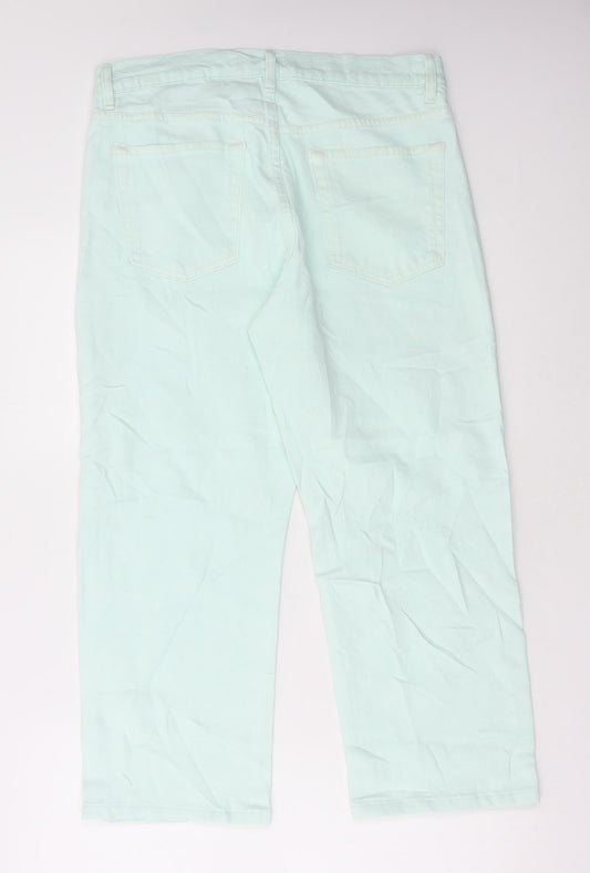Marks and Spencer Womens Green Cotton Straight Jeans Size 12 L25 in Regular Button