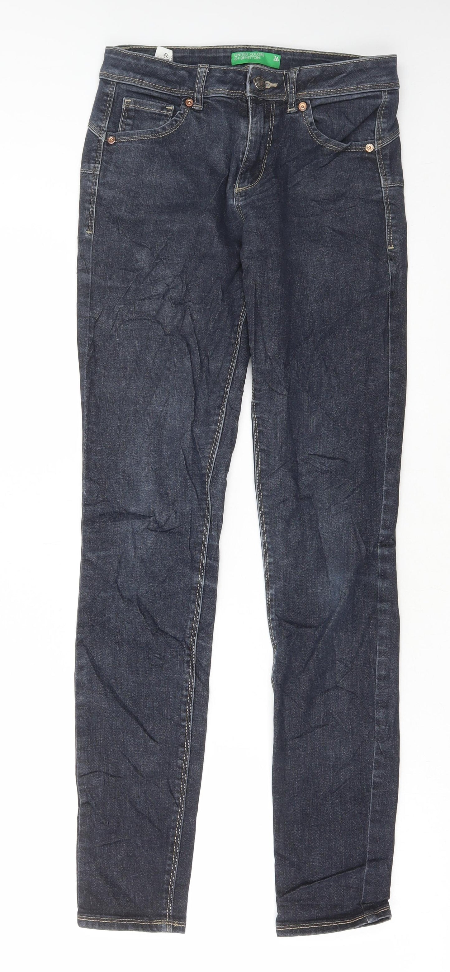 United Colors of Benetton Womens Blue Cotton Skinny Jeans Size 26 in L31 in Regular Button