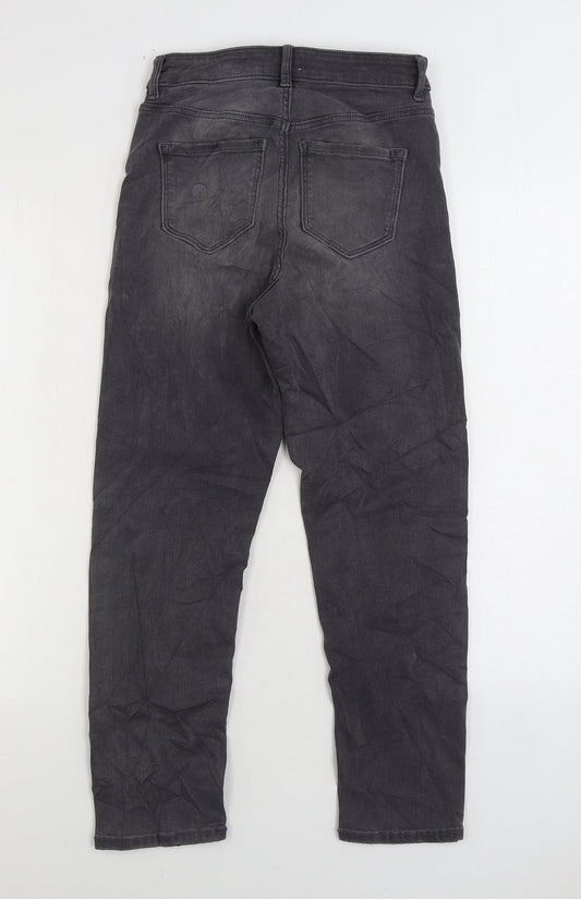 Marks and Spencer Womens Grey Cotton Straight Jeans Size 6 L24 in Regular Zip