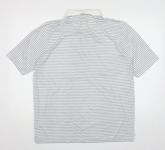 Bobby Jones Mens White Striped Polyester Polo Size M Collared Pullover