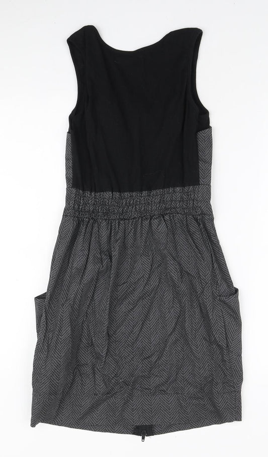 Love Womens Grey Herringbone Cotton Mini Size S Round Neck Zip