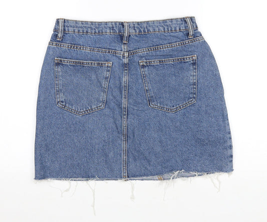 Denim & Co. Womens Blue Cotton A-Line Skirt Size 12 Zip - Distressed Hem