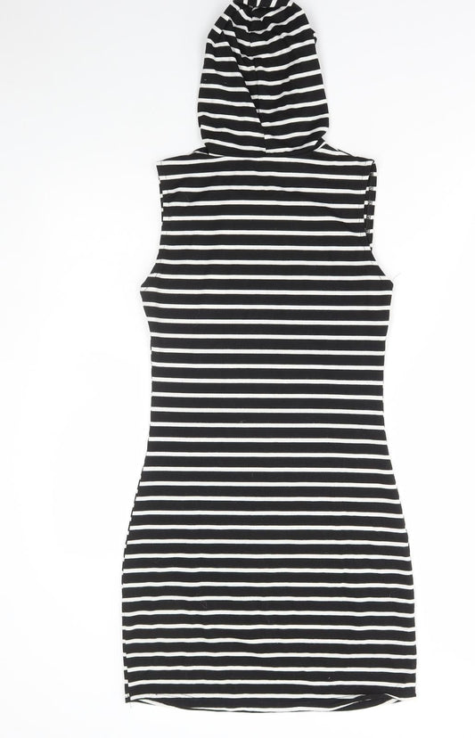 Xiao Womens Black Striped Polyester Jumper Dress Size S Round Neck Pullover