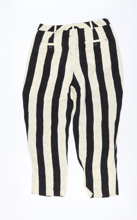 Marks and Spencer Womens Beige Striped Polyester Cropped Trousers Size 10 L23 in Regular Button