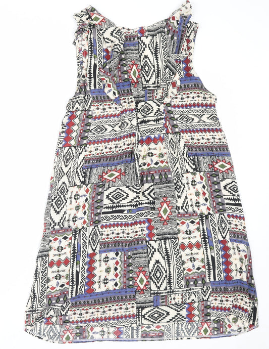 Karoline Morgan Womens Multicoloured Geometric Viscose A-Line Size 10 V-Neck Pullover