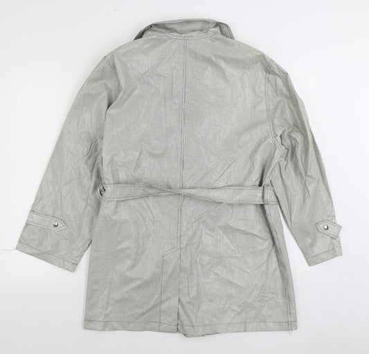 Mick Harold Womens White Geometric Rain Coat Coat Size L Tie - Houndstooth