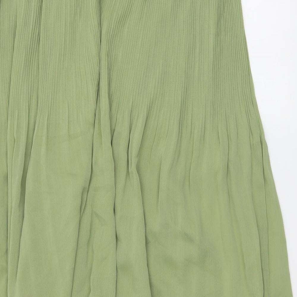Marks and Spencer Womens Green Polyester Pleated Skirt Size 20 Zip