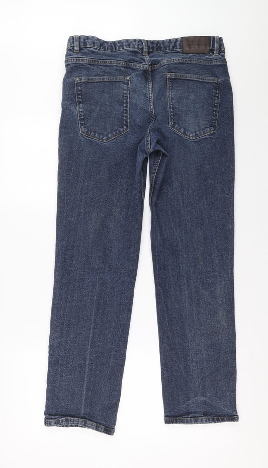 Preworn Mens Blue Cotton Straight Jeans L30 in Regular Zip