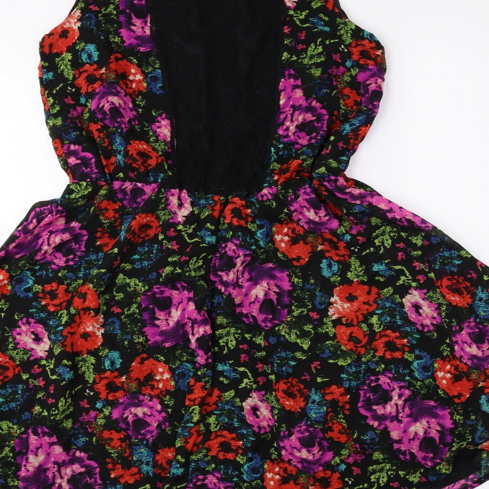 Fun & Flirt Womens Multicoloured Floral Polyester Fit & Flare Size M Boat Neck Pullover - Lace Detail