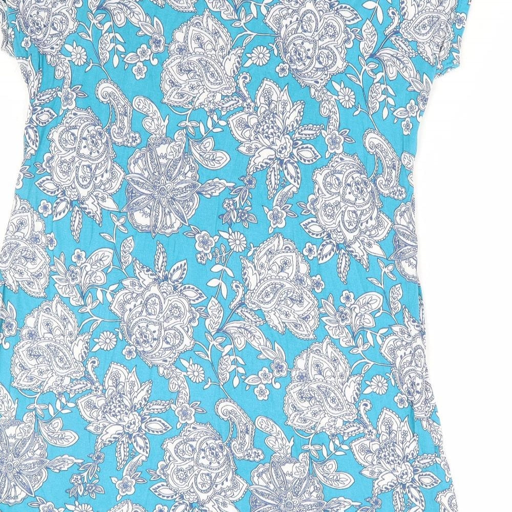 BHS Womens Blue Floral Viscose A-Line Size L Scoop Neck Pullover