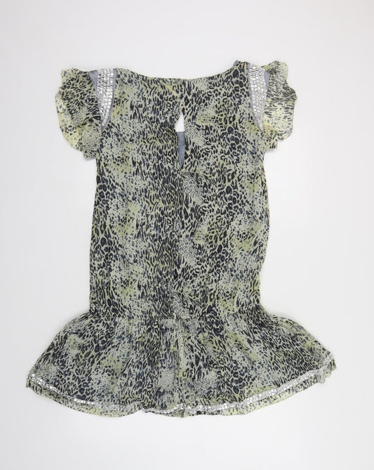 Prophecy Womens Green Animal Print Polyester Sheath Size 14 Scoop Neck Pullover