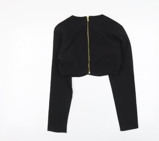 ASOS Womens Black Polyester Cropped Blouse Size 8 Round Neck