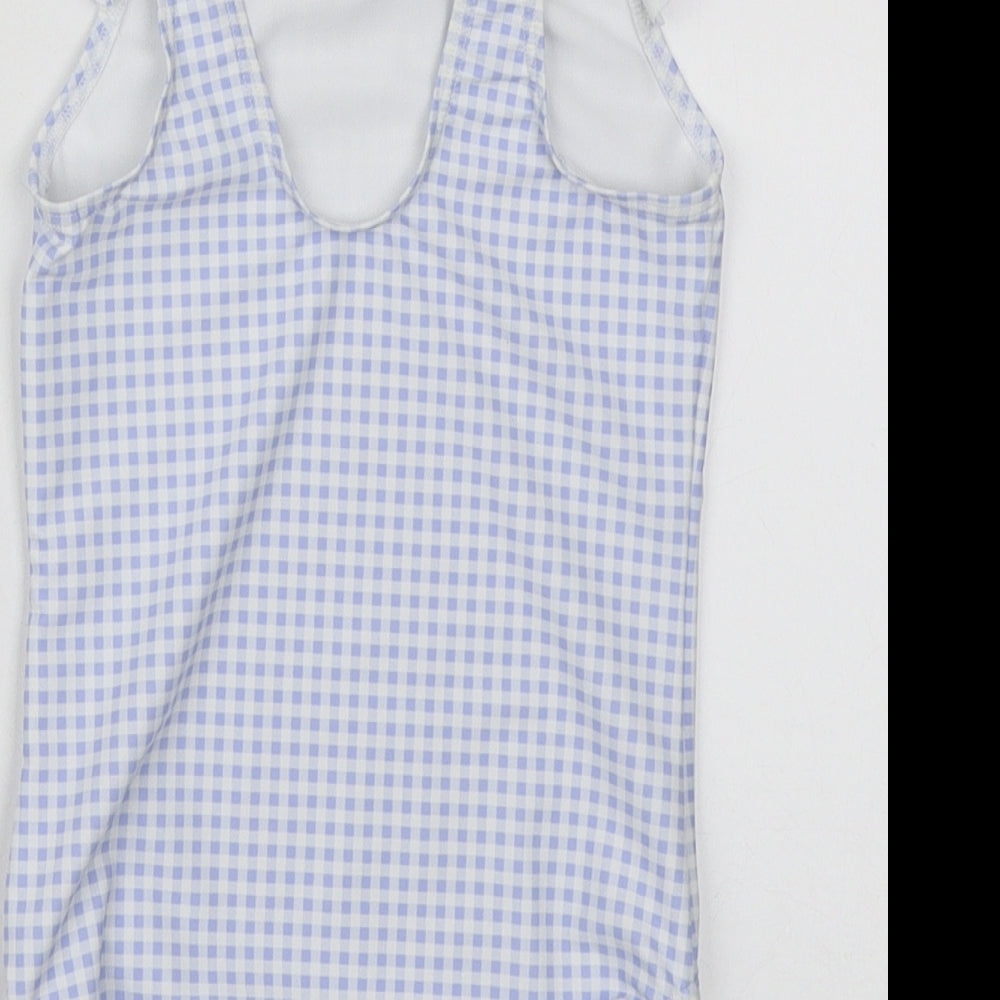 George Girls Blue Check Polyester Bodysuit One-Piece Size 4-5 Years Pullover - Swimming Costume