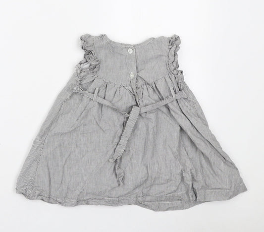 French Connection Girls Grey Striped Cotton A-Line Size 18 Months Round Neck Button