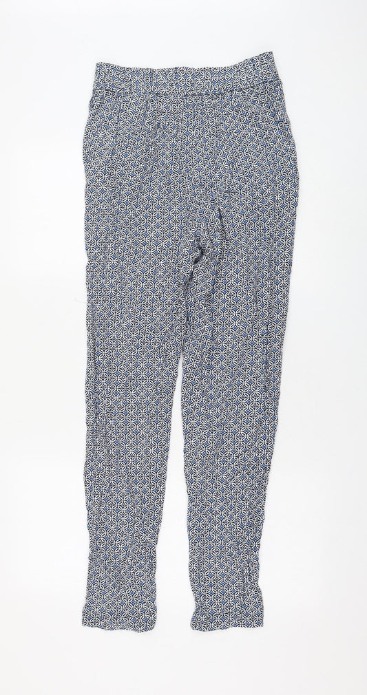 Marks and Spencer Womens Blue Geometric Viscose Capri Trousers Size 8 L28 in Regular