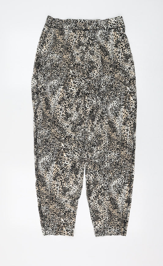 Marks and Spencer Womens Beige Animal Print Viscose Jogger Trousers Size 8 L26 in Regular