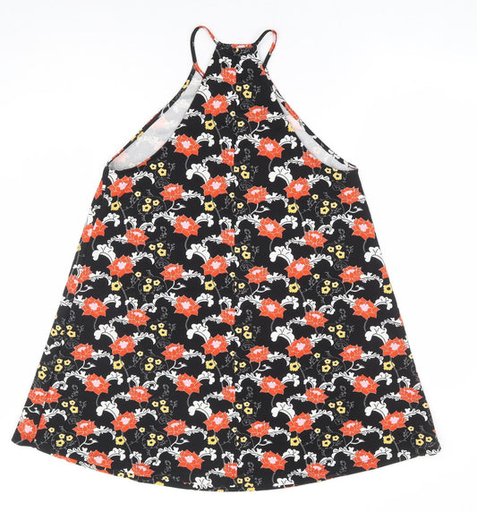 Zara Womens Black Floral Polyester A-Line Size S Crew Neck Pullover - Racer Back