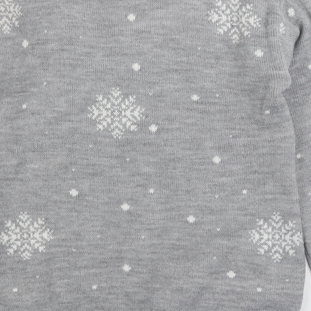 Preworn Womens Grey Round Neck Geometric Acrylic Pullover Jumper Size S - Olaf Frozen