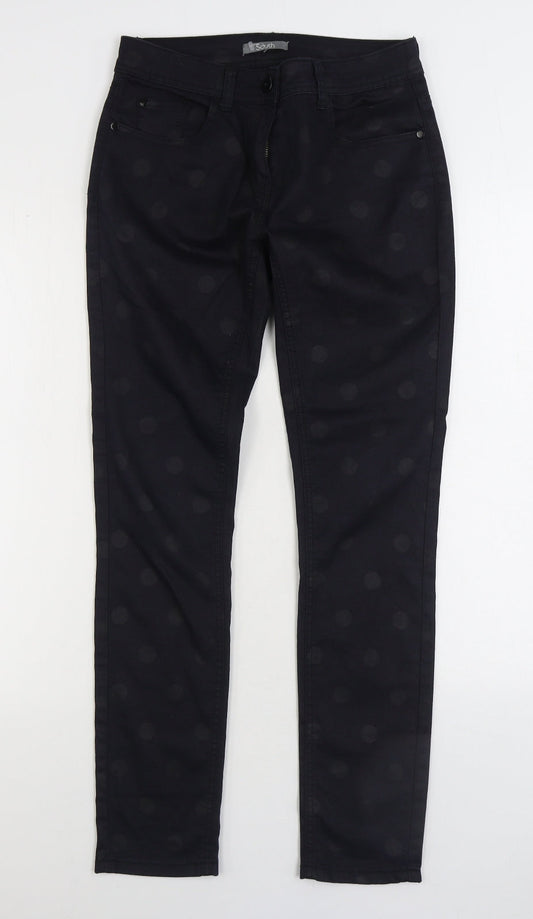 South Womens Black Polka Dot Cotton Straight Jeans Size 10 L29 in Regular Zip