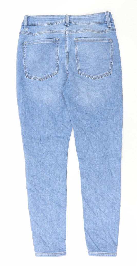 Marks and Spencer Womens Blue Cotton Skinny Jeans Size 28 in L27 in Regular Button