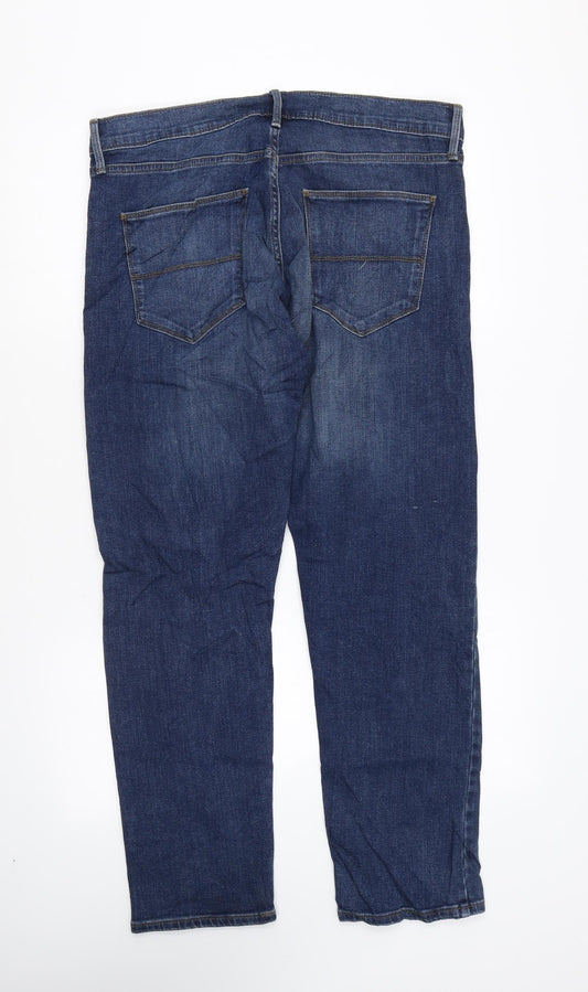 Marks and Spencer Womens Blue Cotton Straight Jeans Size 34 in L29 in Regular Zip