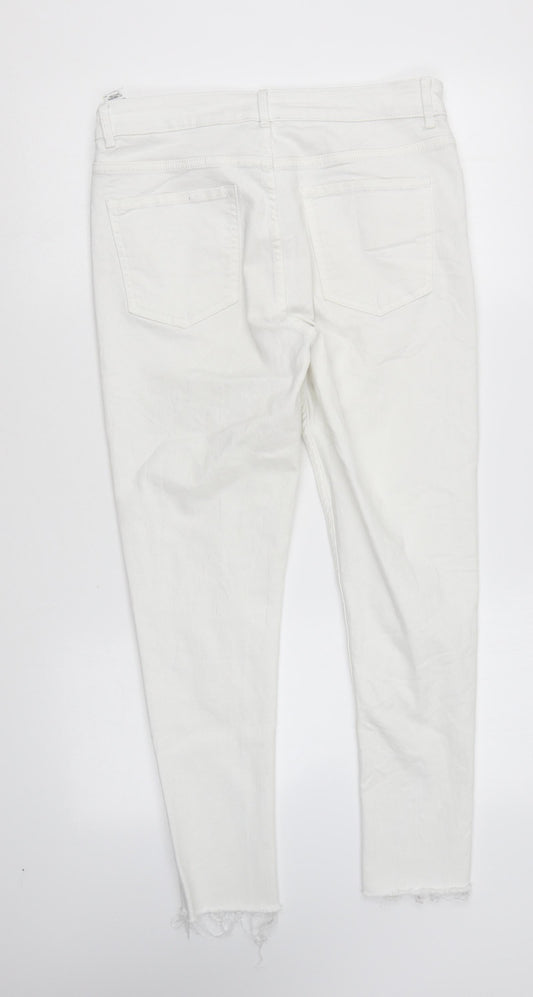 Marks and Spencer Womens White Cotton Skinny Jeans Size 12 L25 in Regular Zip