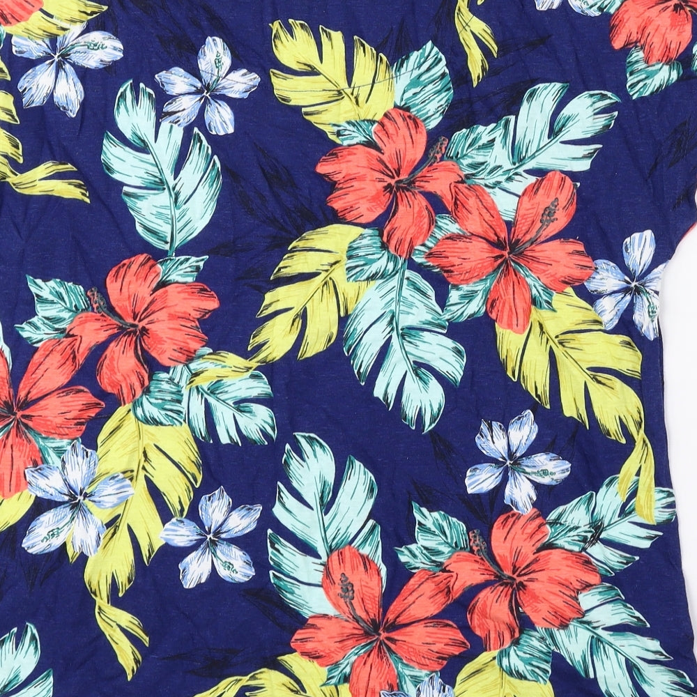 Bonmarché Womens Multicoloured Floral Cotton Basic Blouse Size 16 Boat Neck